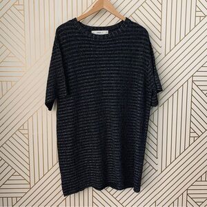 ZARA knit wool blend Navy Knit Dress metallic shirt style Loose fit sweater S